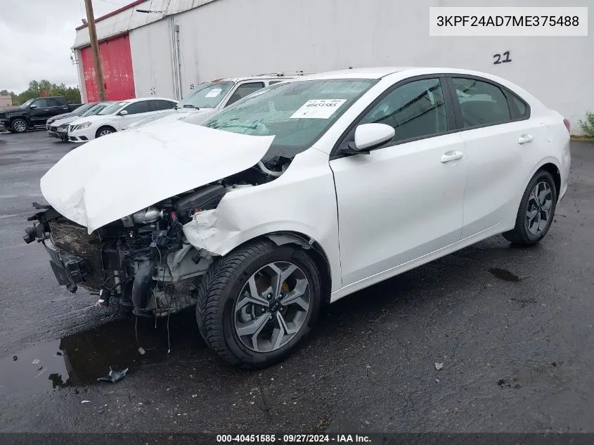 2021 Kia Forte Lxs VIN: 3KPF24AD7ME375488 Lot: 40451585