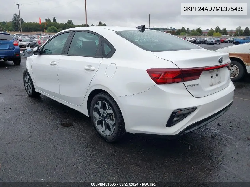 2021 Kia Forte Lxs VIN: 3KPF24AD7ME375488 Lot: 40451585