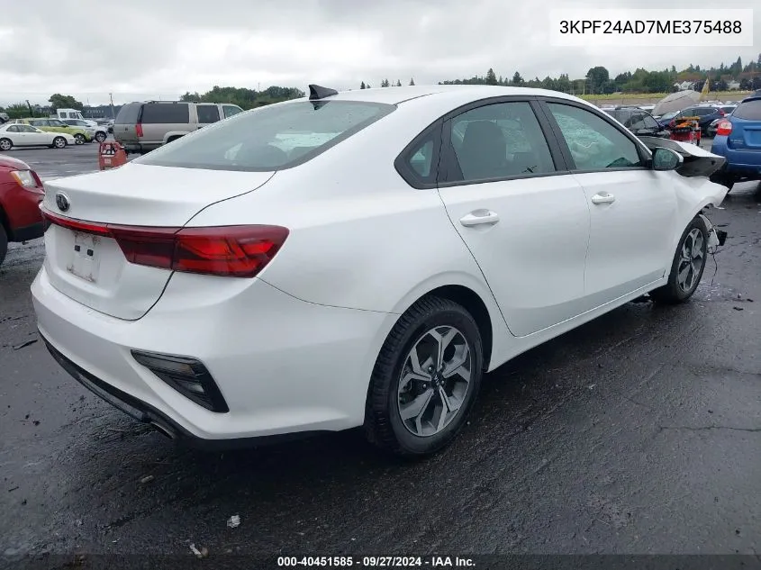 2021 Kia Forte Lxs VIN: 3KPF24AD7ME375488 Lot: 40451585