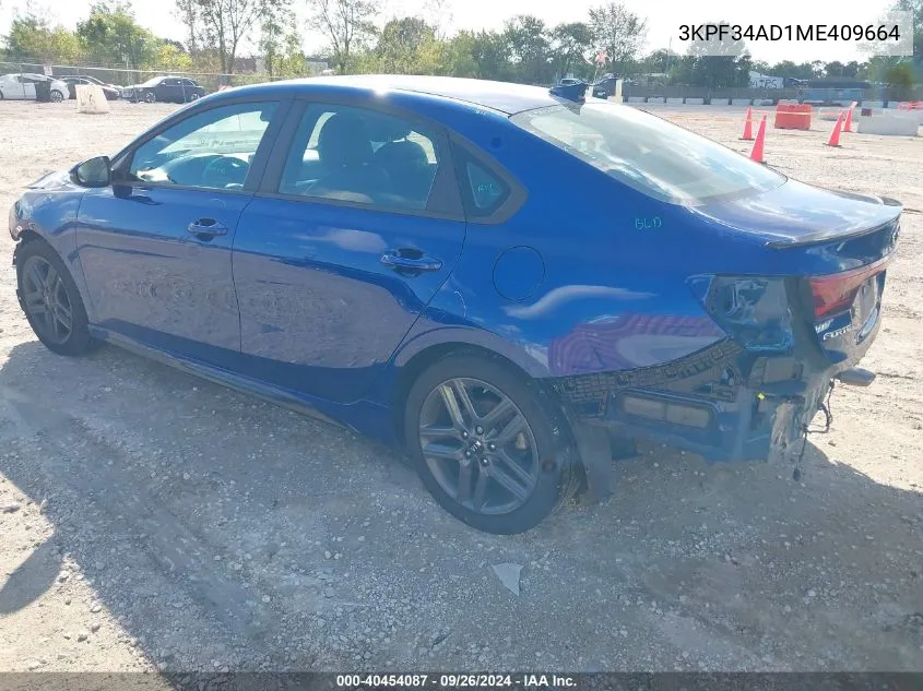 2021 Kia Forte Gt-Line VIN: 3KPF34AD1ME409664 Lot: 40454087