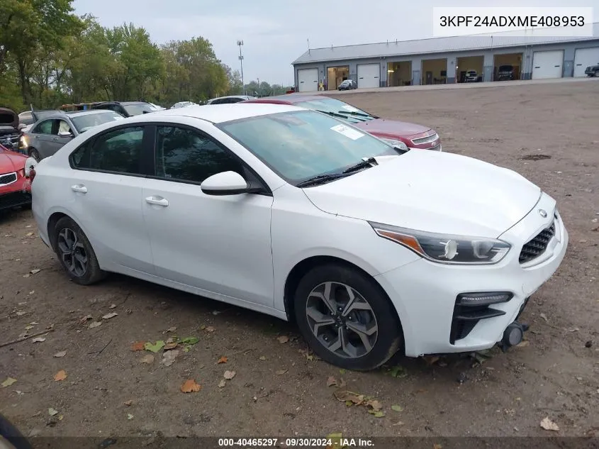 2021 Kia Forte Fe/Lxs VIN: 3KPF24ADXME408953 Lot: 40465297