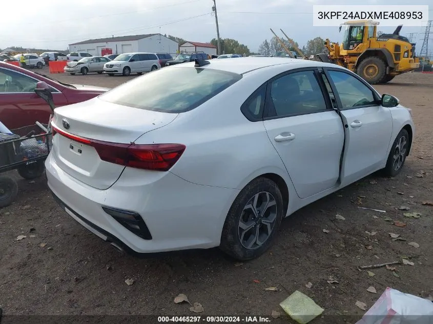 2021 Kia Forte Fe/Lxs VIN: 3KPF24ADXME408953 Lot: 40465297