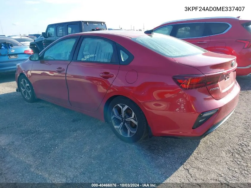 2021 Kia Forte Lxs VIN: 3KPF24AD0ME337407 Lot: 40466076