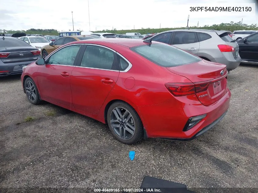 2021 Kia Forte Ex VIN: 3KPF54AD9ME402150 Lot: 40489165