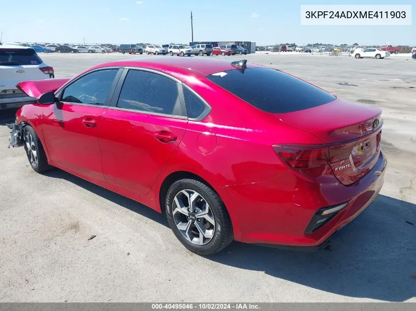 2021 Kia Forte Lxs VIN: 3KPF24ADXME411903 Lot: 40495046