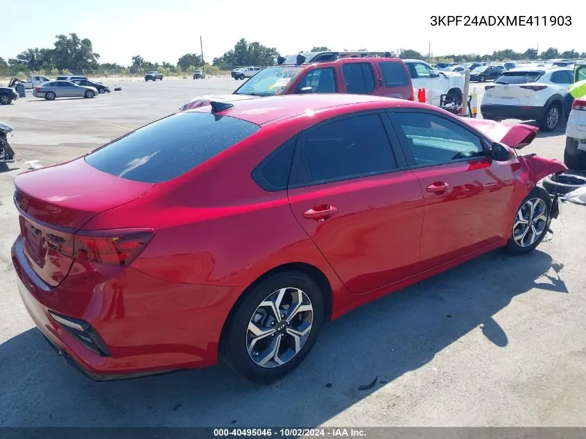 2021 Kia Forte Lxs VIN: 3KPF24ADXME411903 Lot: 40495046