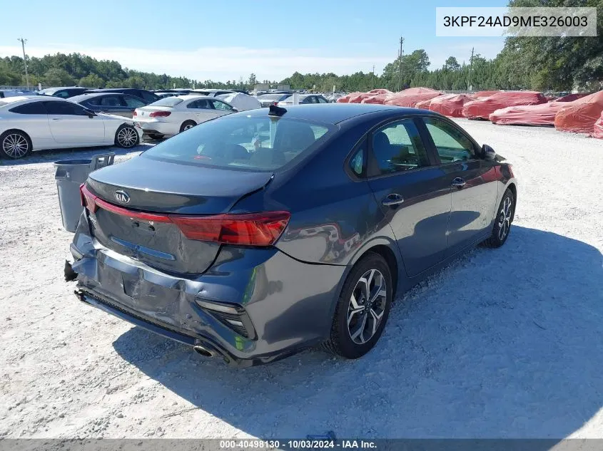 2021 Kia Forte Lxs VIN: 3KPF24AD9ME326003 Lot: 40498130