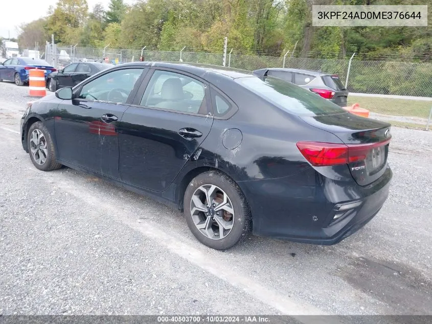 2021 Kia Forte Lxs VIN: 3KPF24AD0ME376644 Lot: 40503700