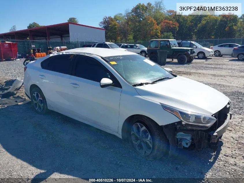 2021 Kia Forte Fe/Lxs VIN: 3KPF24AD1ME363238 Lot: 40510226