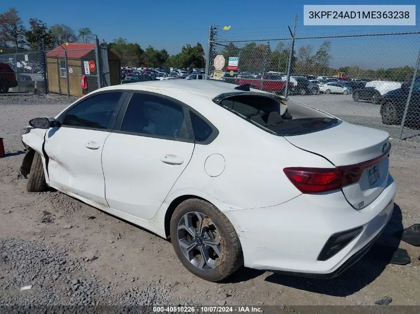 2021 Kia Forte Fe/Lxs VIN: 3KPF24AD1ME363238 Lot: 40510226