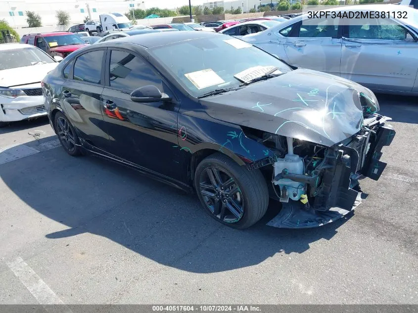 2021 Kia Forte Gt-Line VIN: 3KPF34AD2ME381132 Lot: 40517604