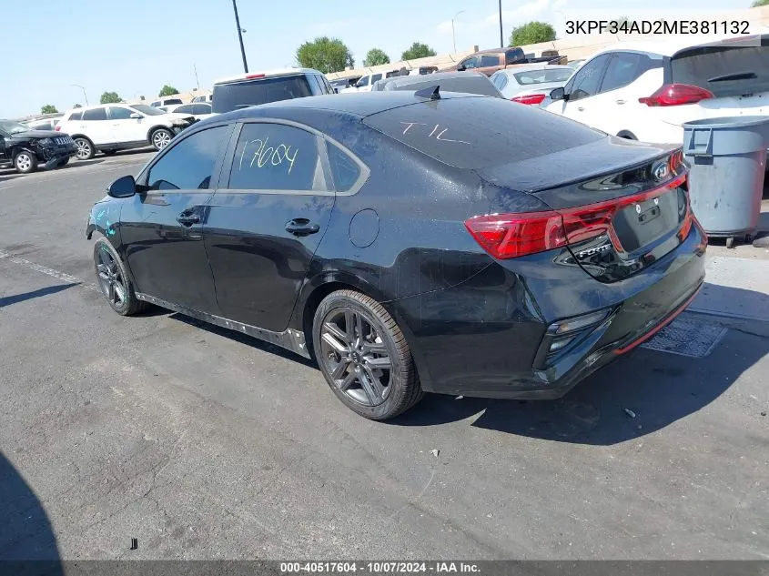 2021 Kia Forte Gt-Line VIN: 3KPF34AD2ME381132 Lot: 40517604