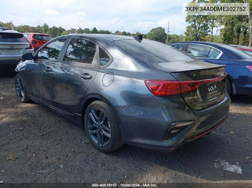 3KPF34AD0ME302752 2021 Kia Forte Gt-Line