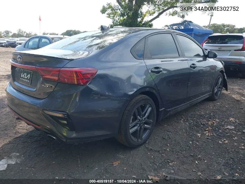 2021 Kia Forte Gt-Line VIN: 3KPF34AD0ME302752 Lot: 40519157