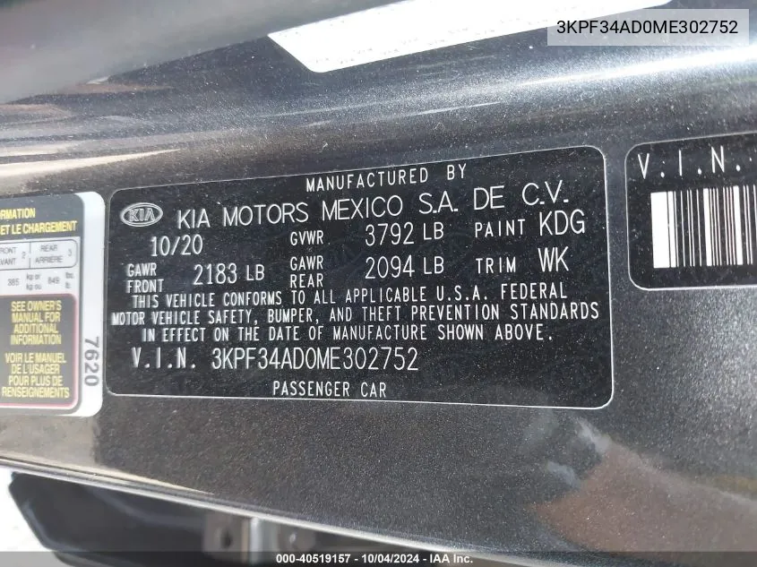 3KPF34AD0ME302752 2021 Kia Forte Gt-Line