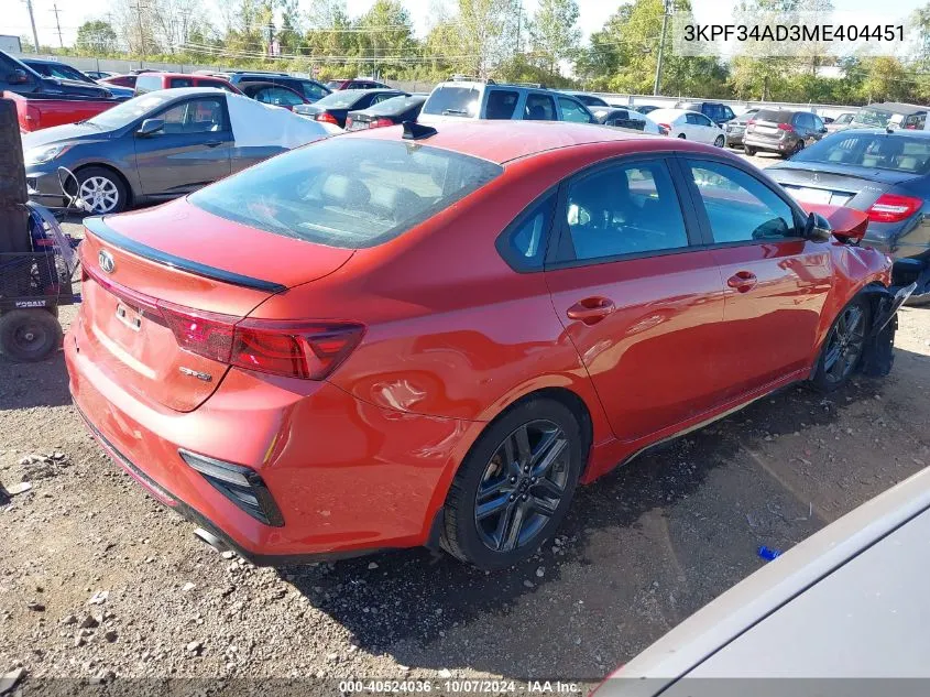 2021 Kia Forte Gt Line VIN: 3KPF34AD3ME404451 Lot: 40524036