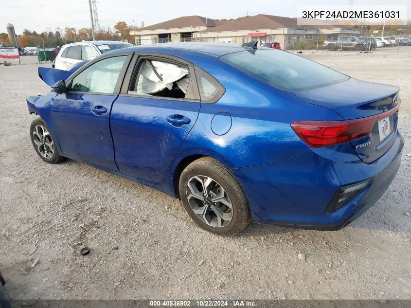 2021 Kia Forte Lxs VIN: 3KPF24AD2ME361031 Lot: 40536902