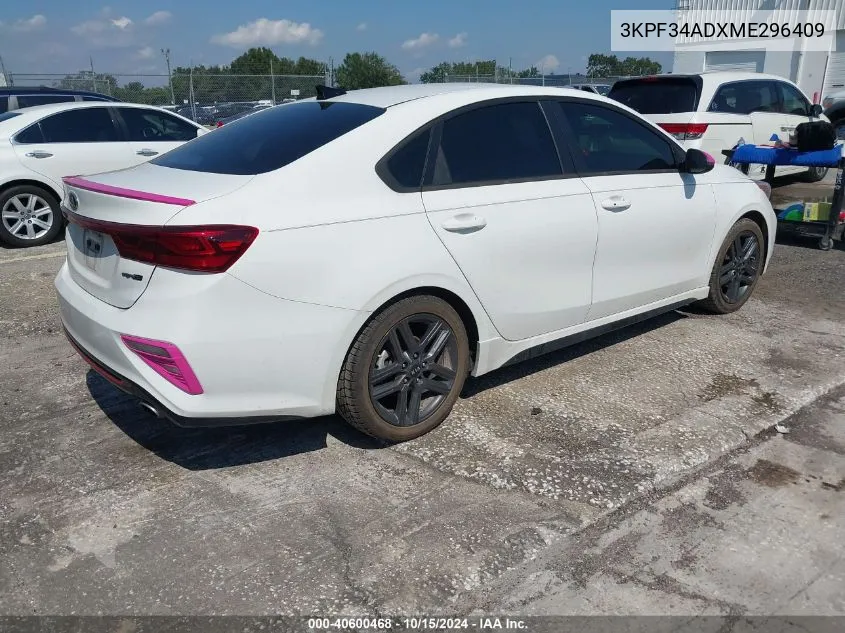 2021 Kia Forte Gt-Line VIN: 3KPF34ADXME296409 Lot: 40600468