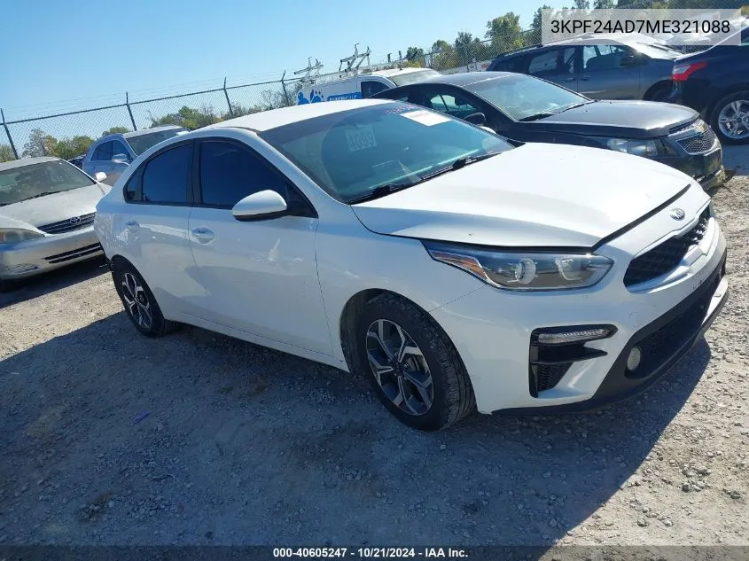 2021 Kia Forte Lxs VIN: 3KPF24AD7ME321088 Lot: 40605247