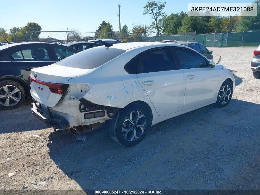 2021 Kia Forte Lxs VIN: 3KPF24AD7ME321088 Lot: 40605247