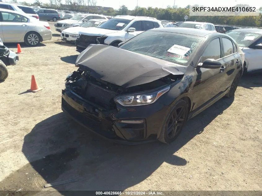 2021 Kia Forte Gt-Line VIN: 3KPF34ADXME410652 Lot: 40628665