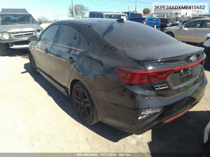 2021 Kia Forte Gt-Line VIN: 3KPF34ADXME410652 Lot: 40628665