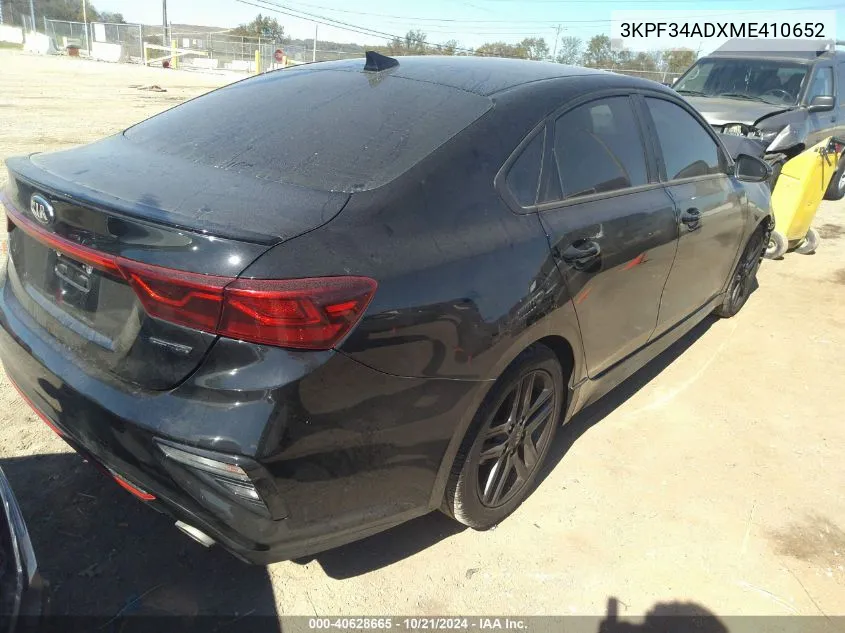 2021 Kia Forte Gt-Line VIN: 3KPF34ADXME410652 Lot: 40628665