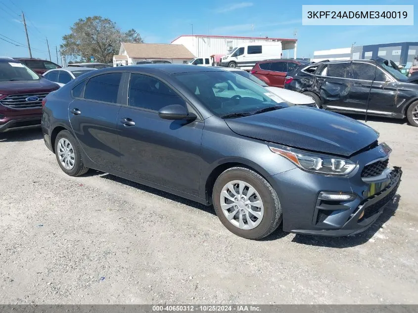 2021 Kia Forte Fe VIN: 3KPF24AD6ME340019 Lot: 40650312