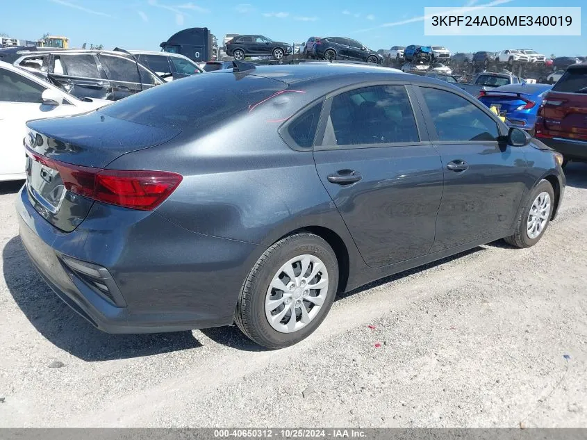 2021 Kia Forte Fe VIN: 3KPF24AD6ME340019 Lot: 40650312