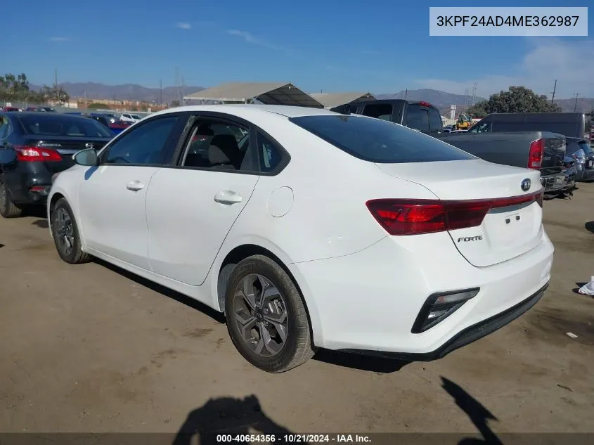 2021 Kia Forte Lxs VIN: 3KPF24AD4ME362987 Lot: 40654356