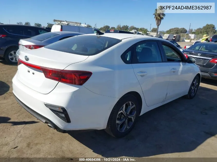 2021 Kia Forte Lxs VIN: 3KPF24AD4ME362987 Lot: 40654356