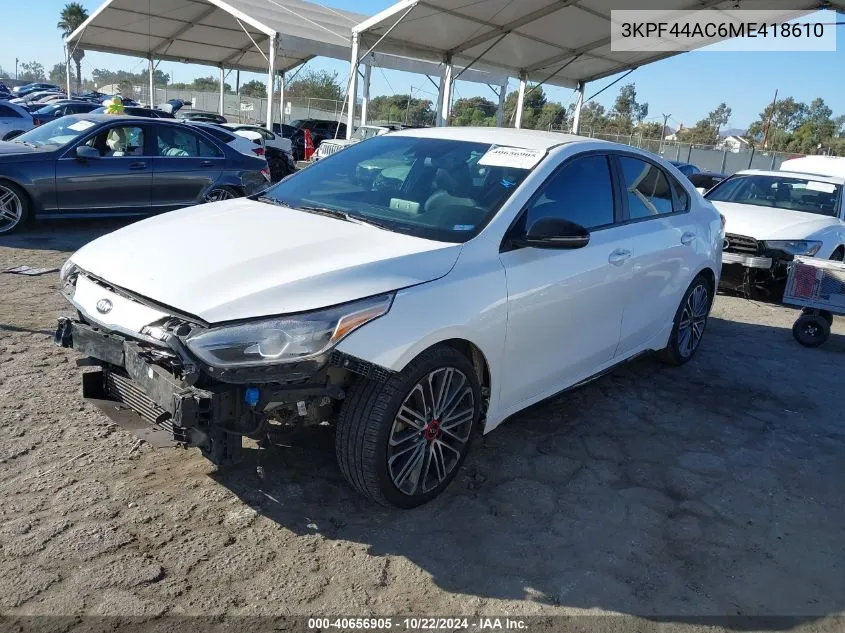 2021 Kia Forte Gt VIN: 3KPF44AC6ME418610 Lot: 40656905