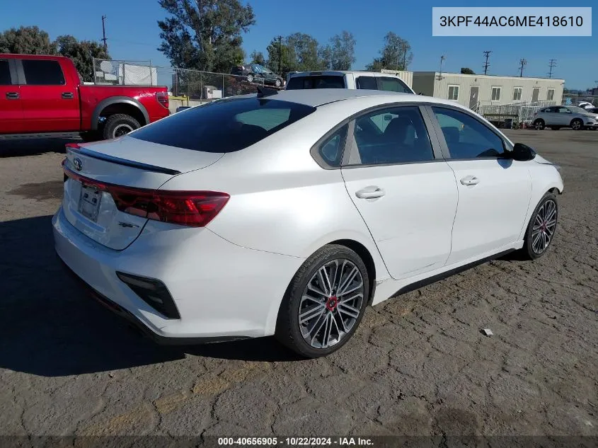 2021 Kia Forte Gt VIN: 3KPF44AC6ME418610 Lot: 40656905