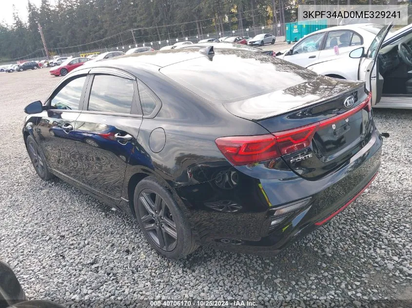 2021 Kia Forte Gt-Line VIN: 3KPF34AD0ME329241 Lot: 40706170