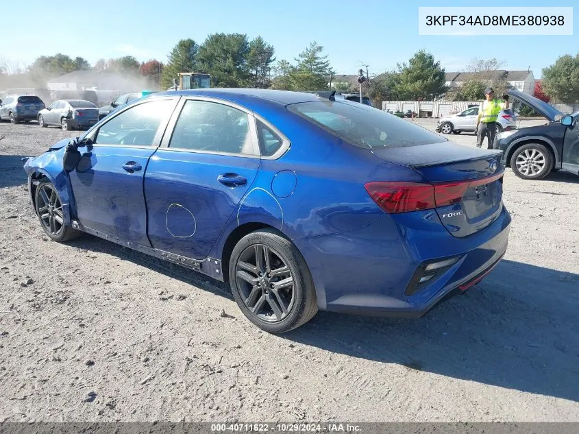 2021 Kia Forte Gt-Line VIN: 3KPF34AD8ME380938 Lot: 40711622