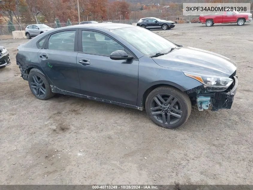 2021 Kia Forte Gt-Line VIN: 3KPF34AD0ME281398 Lot: 40713249