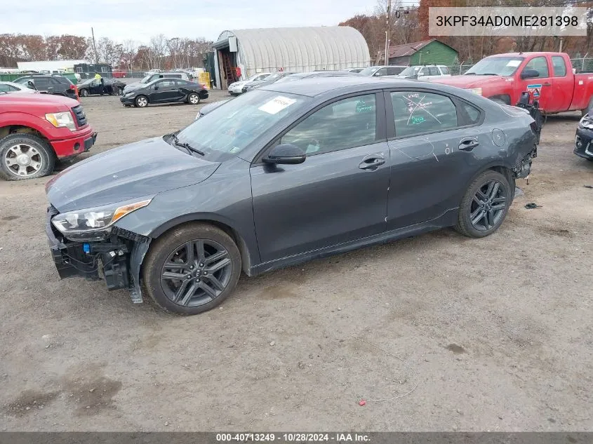 2021 Kia Forte Gt-Line VIN: 3KPF34AD0ME281398 Lot: 40713249