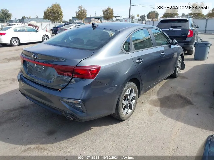 2021 Kia Forte Lxs VIN: 3KPF24AD0ME347550 Lot: 40716398