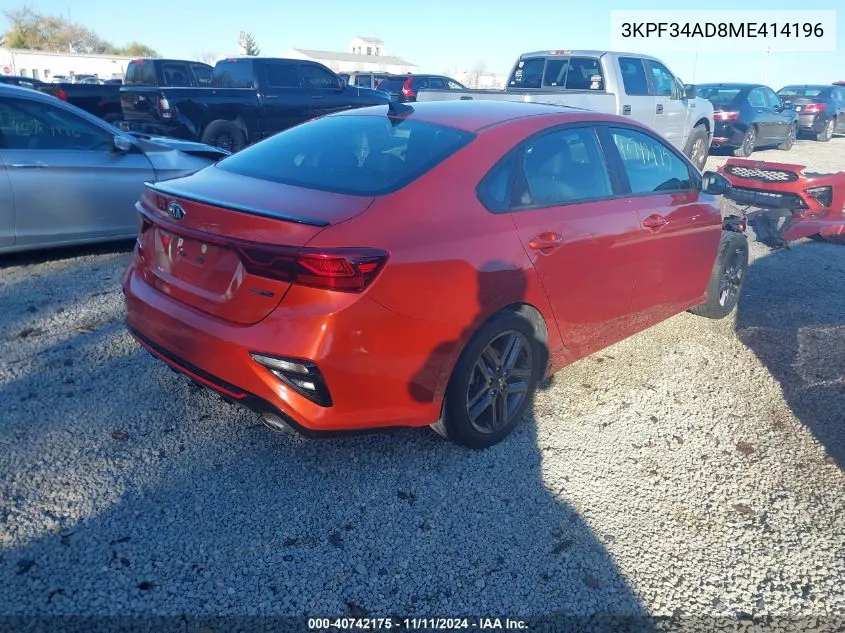 2021 Kia Forte Gt-Line VIN: 3KPF34AD8ME414196 Lot: 40742175