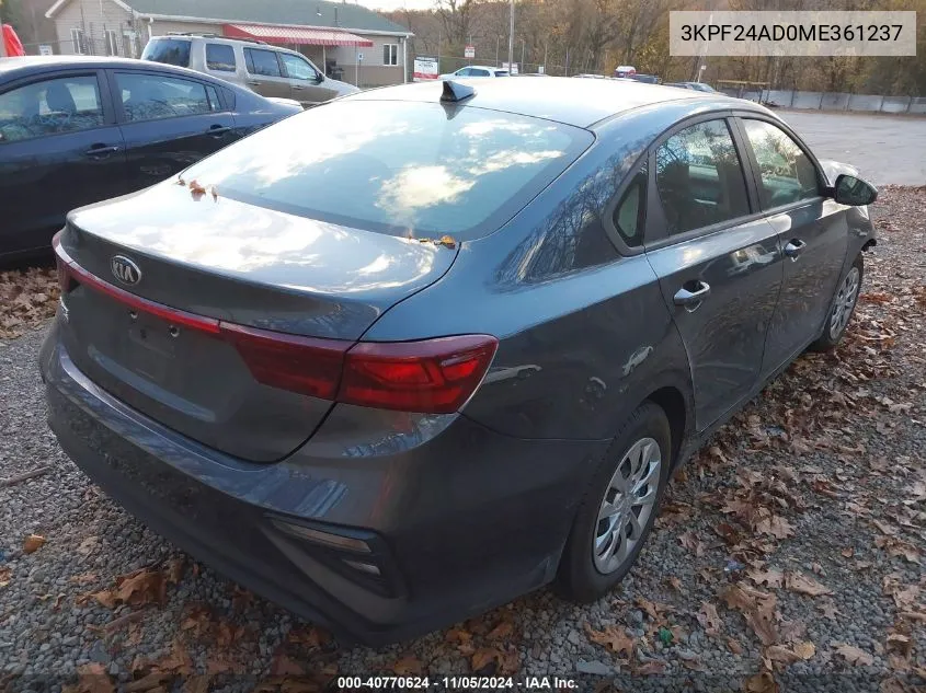 2021 Kia Forte Fe VIN: 3KPF24AD0ME361237 Lot: 40770624