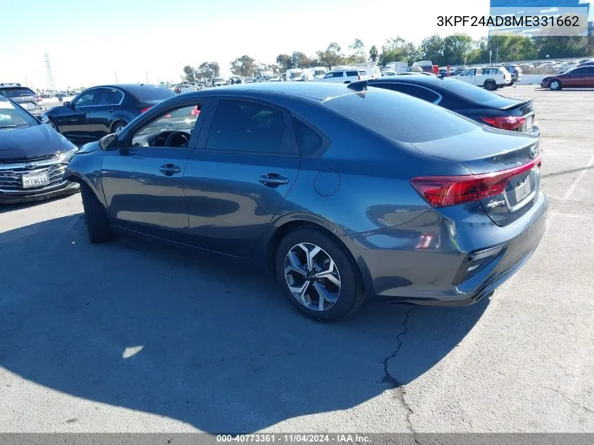 2021 Kia Forte Lxs VIN: 3KPF24AD8ME331662 Lot: 40773361