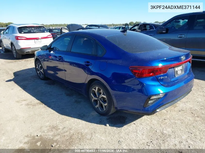 2021 Kia Forte Lxs VIN: 3KPF24ADXME371144 Lot: 40790453