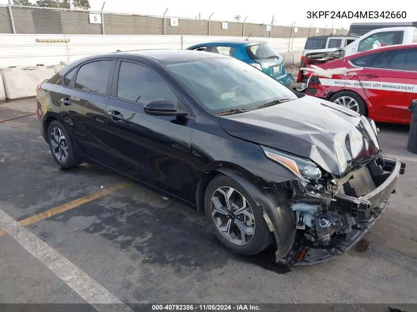 2021 Kia Forte Lxs VIN: 3KPF24AD4ME342660 Lot: 40792386