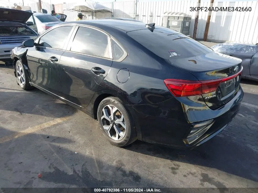 2021 Kia Forte Lxs VIN: 3KPF24AD4ME342660 Lot: 40792386