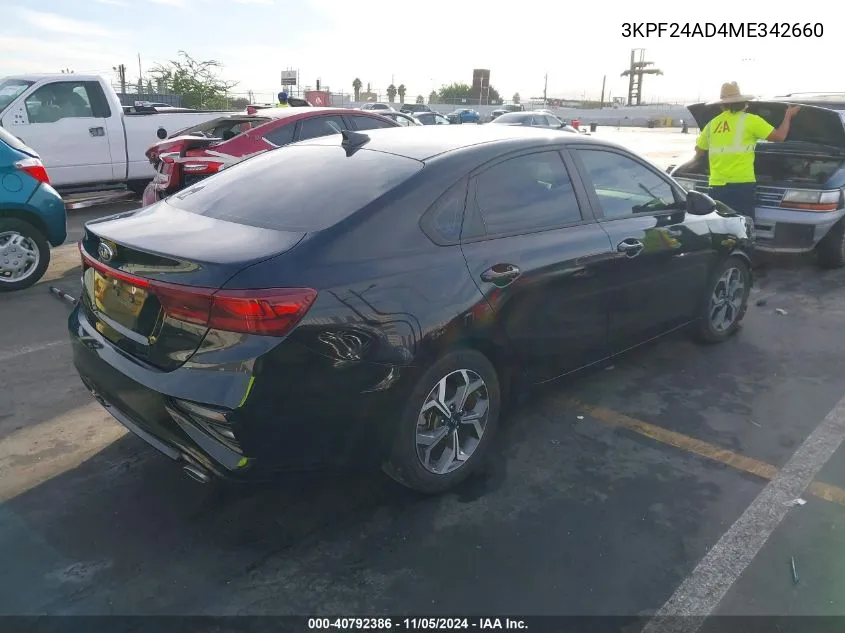 2021 Kia Forte Lxs VIN: 3KPF24AD4ME342660 Lot: 40792386