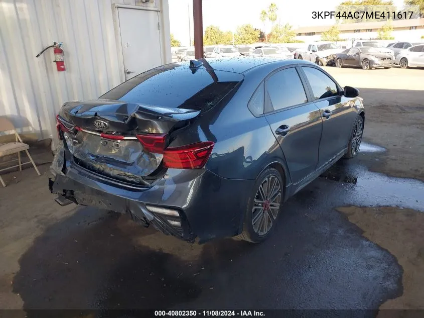 2021 Kia Forte Gt VIN: 3KPF44AC7ME411617 Lot: 40802350