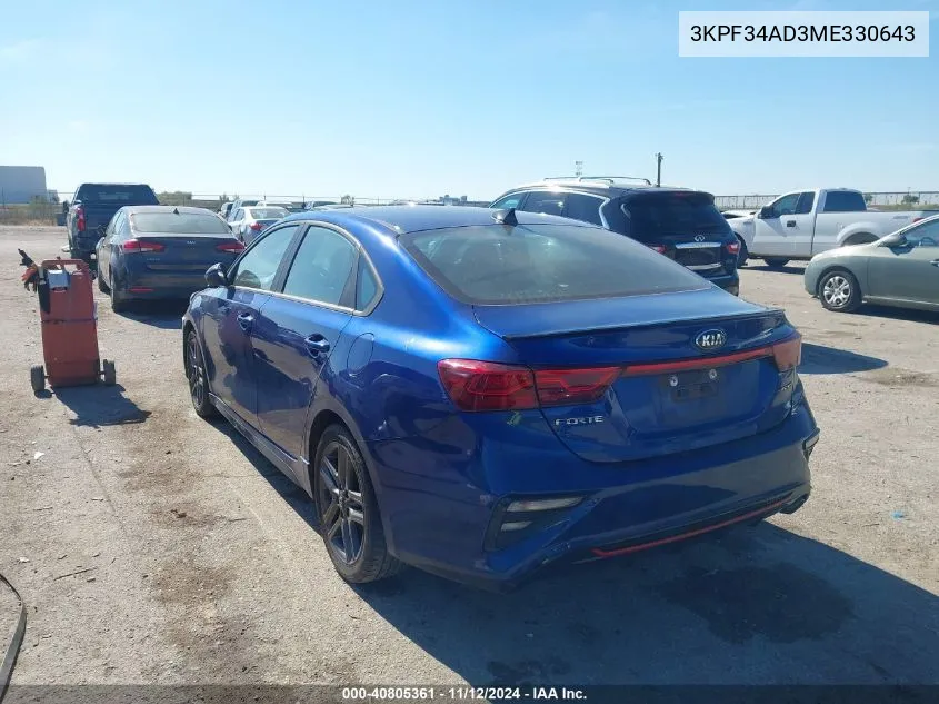 2021 Kia Forte Gt-Line VIN: 3KPF34AD3ME330643 Lot: 40805361