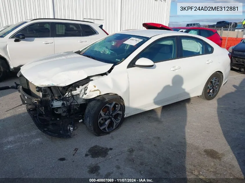 2021 Kia Forte Lxs VIN: 3KPF24AD2ME312881 Lot: 40807069