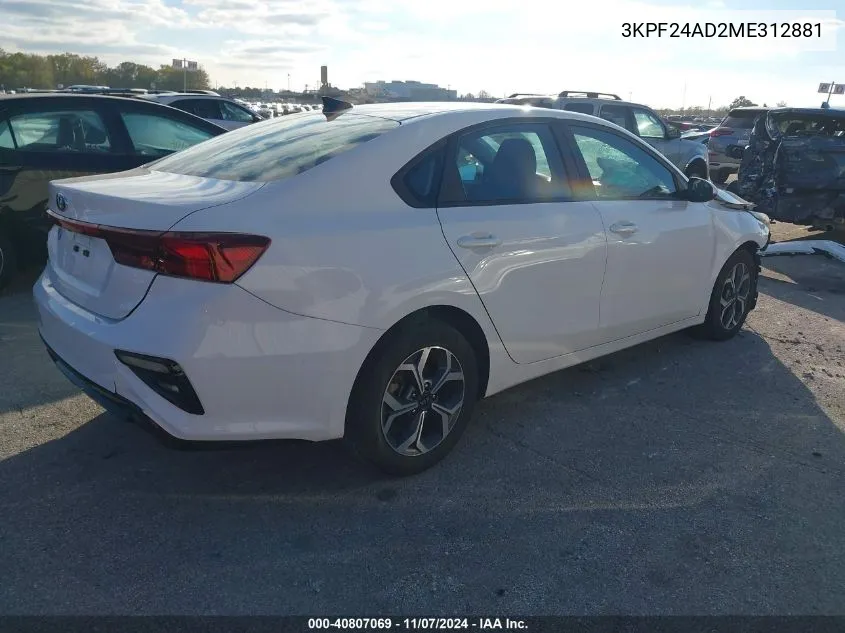 2021 Kia Forte Lxs VIN: 3KPF24AD2ME312881 Lot: 40807069