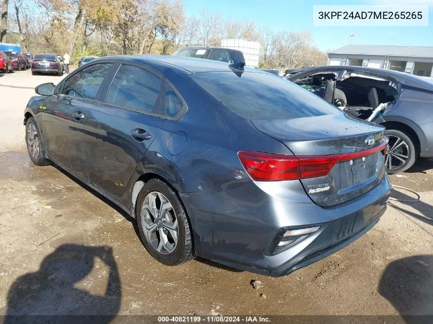 2021 Kia Forte Lxs VIN: 3KPF24AD7ME265265 Lot: 40821199